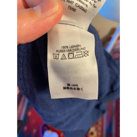 Women's Blue Button-Up 100% Linen Shirt - Picture 6 of 6